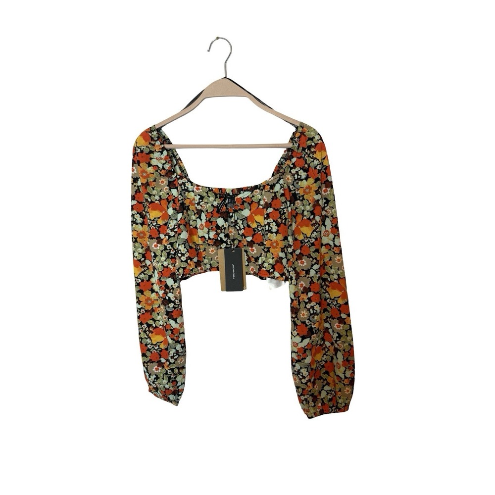 Vero Moda Saga Sweetheart Neck Crop Top Black‎ Aop Mani Size small NEW